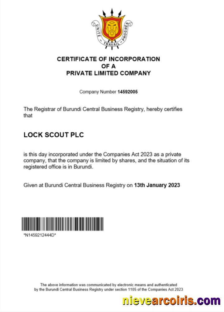 Burundi certificate of registration
